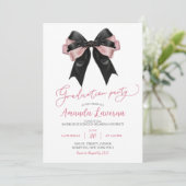 Coquette Black and Pink Bow Graduation Party Einladung (Stehend Vorderseite)