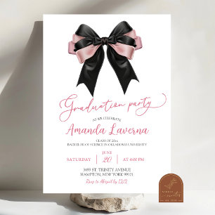 Coquette Black and Pink Bow Graduation Party Einladung