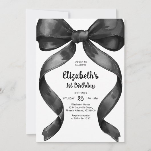 Coquette Black Bow Birthday Invitation Einladung (Vorderseite)