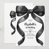 Coquette Black Bow Birthday Invitation Einladung (Vorne/Hinten)