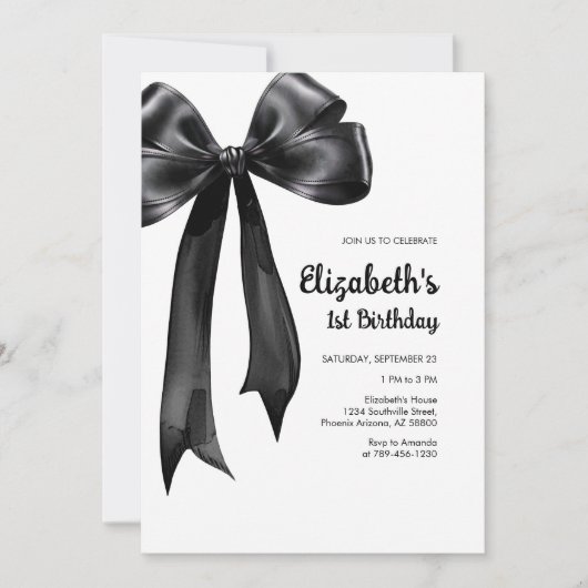 Coquette Black Bow Birthday Invitation Einladung (Vorderseite)