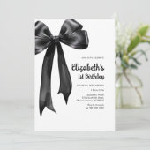 Coquette Black Bow Birthday Invitation Einladung (Stehend Vorderseite)