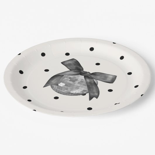 Coquette Black Bow & Disco Ball Elegante Pappteller (Schrägansicht)