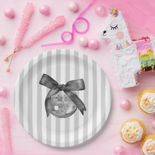 Coquette Black Bow & Disco Ball Elegante Pappteller (Party)