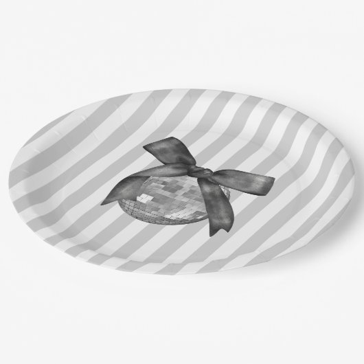 Coquette Black Bow & Disco Ball Elegante Pappteller (Schrägansicht)