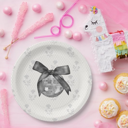 Coquette Black Bow & Disco Ball Elegante Pappteller (Party)