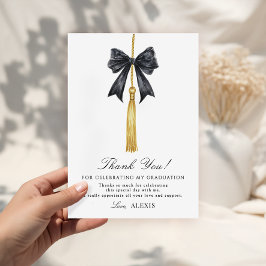 Coquette Black Bow on Tassel Graduation  Dankeskarte