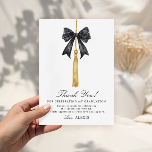 Coquette Black Bow on Tassel Graduation  Dankeskarte