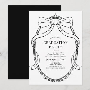 Coquette Black Bow Ribbon Frame Graduation Party Einladung