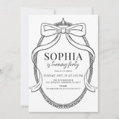 Coquette Black Bow Ribbon Rahmen Erwachsene Geburt Einladung (Vorderseite)