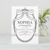 Coquette Black Bow Ribbon Rahmen Erwachsene Geburt Einladung (Stehend Vorderseite)