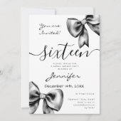 Coquette Black Bow Sweet 16 Geburtstag Einladung (Vorderseite)