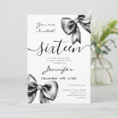 Coquette Black Bow Sweet 16 Geburtstag Einladung (Stehend Vorderseite)