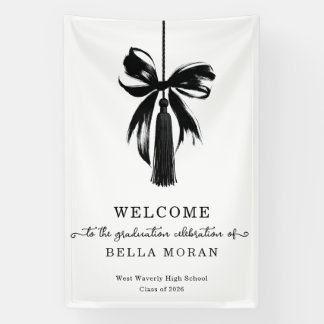 Coquette Black Bow & Tassel Graduation Party Sign Banner