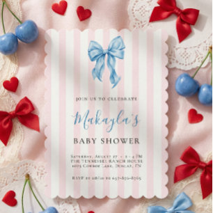 Coquette Blaue Schleife Rosa Streifen Jungen Baby Einladung