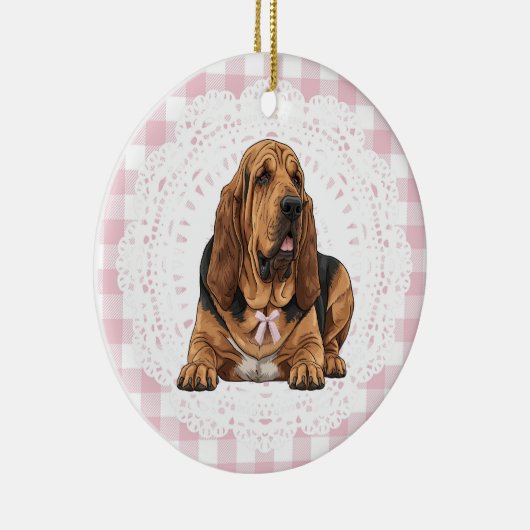 Coquette Bloodhound Dog Pink Gingham Bows Keramik Ornament (Rechts)