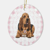 Coquette Bloodhound Dog Pink Gingham Bows Keramik Ornament (Links)