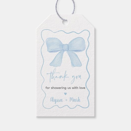 Coquette Blue Bow Baby Dusche Geschenkanhänger (Vorderseite)