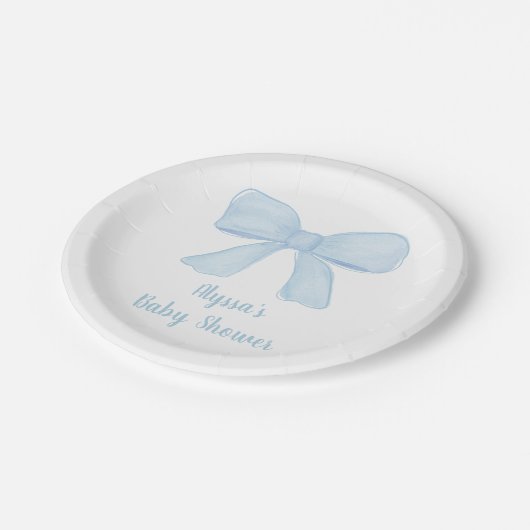 Coquette Blue Bow Baby Dusche Pappteller (Schrägansicht)