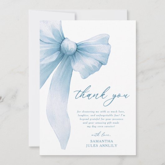 Coquette Blue Bow Brautparty Dankeskarte (Vorderseite)