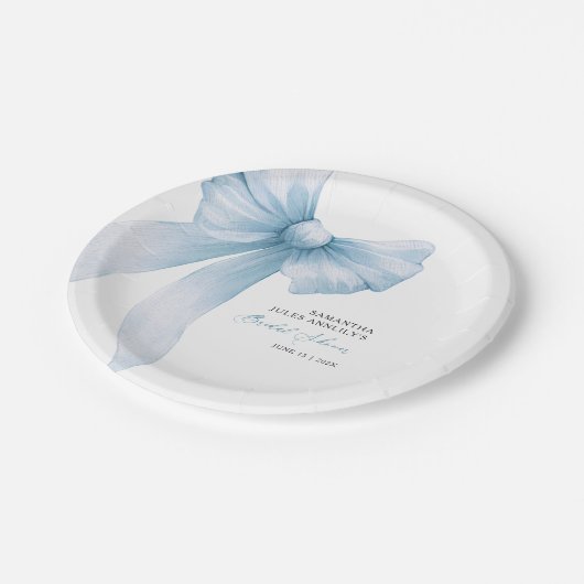 Coquette Blue Bow Brautparty Pappteller (Schrägansicht)