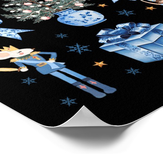 Coquette Blue Bow Nutcracker Xmas Frohe Weihnachte Poster (Ecke)