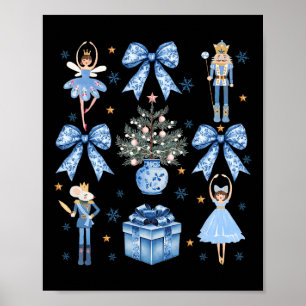 Coquette Blue Bow Nutcracker Xmas Frohe Weihnachte Poster