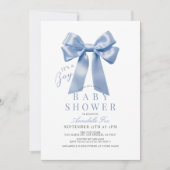 Coquette Blue Bow Ribbon Boy Baby Dusche Einladung (Vorderseite)