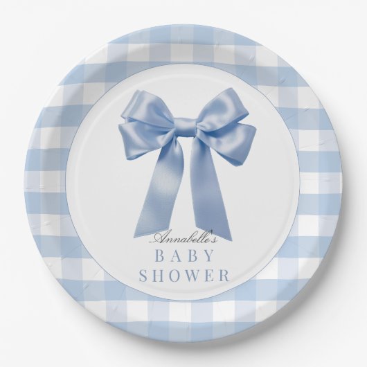 Coquette Blue Bow Ribbon Boy Baby Dusche Pappteller (Vorderseite)