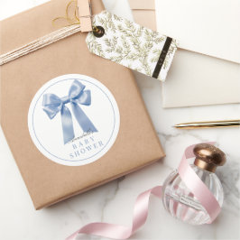 Coquette Blue Bow Ribbon Boy Baby Dusche Runder Aufkleber