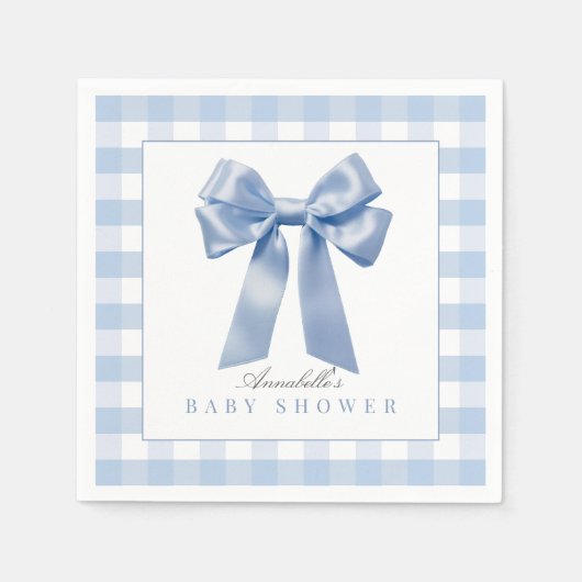 Coquette Blue Bow Ribbon Boy Baby Dusche Serviette (Vorderseite)