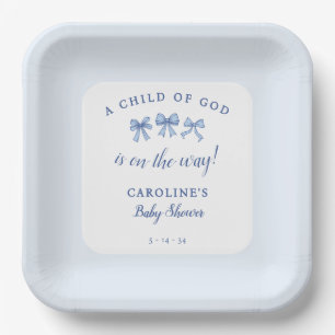Coquette Blue Bows Christliches Kind Gottes Junge Pappteller