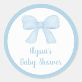 Coquette Blue Boy Bow Baby Dusche Runder Aufkleber (Vorderseite)