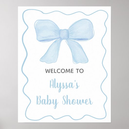 Coquette Blue Boy Bow Baby Dusche Willkommen Poster (Vorne)