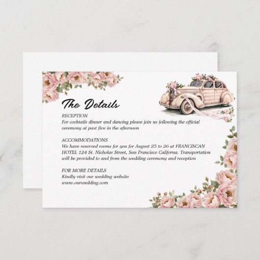 Coquette Blues Rosa Hochzeitsstimmung Details Begleitkarte (Vorne/Hinten)