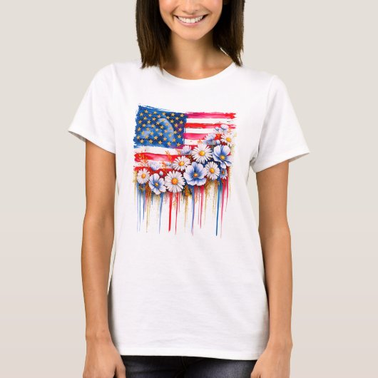 Coquette Blume USA Patriotic American Flag T-Shirt (Vorderseite)