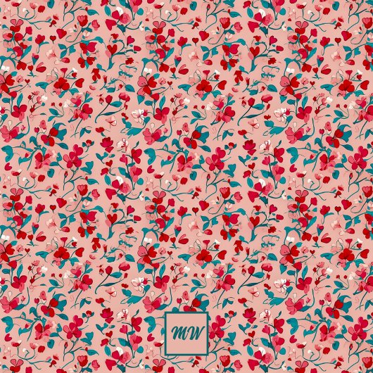 Coquette Blumenrosa und aquamarine Monogramm Fleecedecke