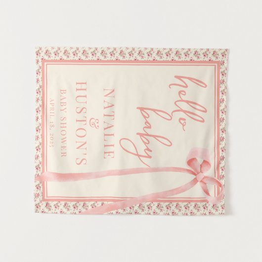 Coquette Blush Pink Bow Blumenblume Baby Dusche Em Wandteppich (Vorderseite (Horizontal))