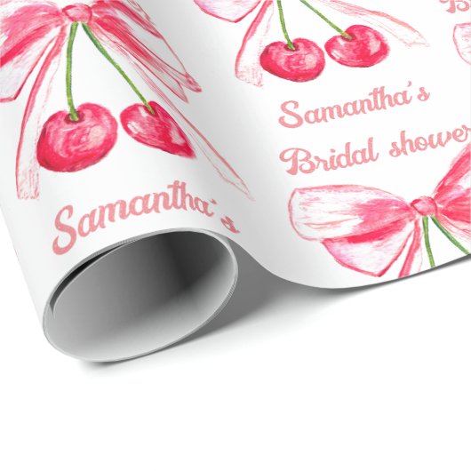 Coquette Blush Pink Bow Cherry Girly Brautparty Geschenkpapier (Rolleneckpunkt)