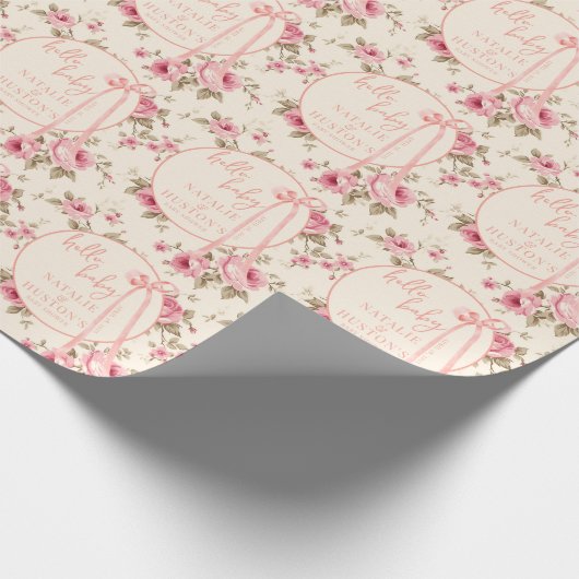 Coquette Blush Pink Bow Floral Baby Dusche nach Ma Geschenkpapier (Ecke)