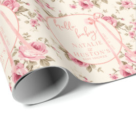 Coquette Blush Pink Bow Floral Baby Dusche nach Ma Geschenkpapier
