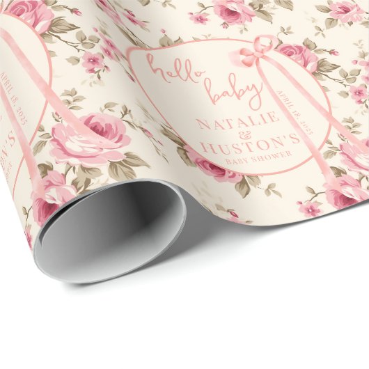 Coquette Blush Pink Bow Floral Baby Dusche nach Ma Geschenkpapier (Rolleneckpunkt)