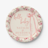 Coquette Blush Pink Bow Floral Baby Dusche nach Ma Pappteller (Vorderseite)