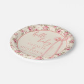 Coquette Blush Pink Bow Floral Baby Dusche nach Ma Pappteller (Schrägansicht)