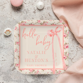 Coquette Blush Pink Bow Floral Baby Dusche nach Ma Pappteller