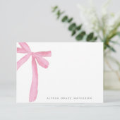 Coquette Blush Pink Bow Personalisierter Name Dankeskarte (Stehend Vorderseite)