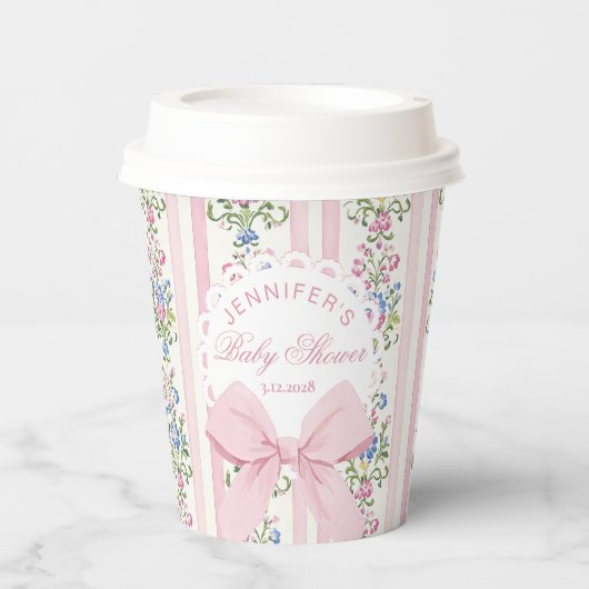 Coquette Blush Pink Bow Rose Babydusche Pappbecher (Vorderseite)