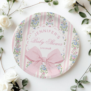 Coquette Blush Pink Bow Rose Babydusche Pappteller