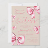Coquette Blush Pink Bow Sweet 16 Party Champagne Einladung (Vorderseite)