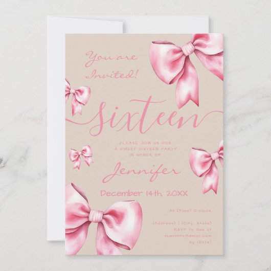 Coquette Blush Pink Bow Sweet 16 Party Champagne Einladung (Vorderseite)